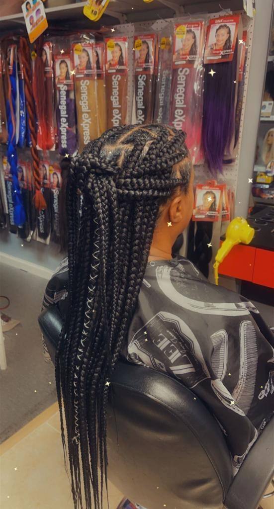 Knotless braids at full length, back view